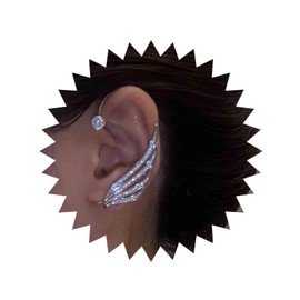 Aneneiceera Vintage Crystal Wing Cuff Wrap Earring Silver Cz Wing Ear Climber Earrings Rhinestone Crawler Earrings Punk Wing Cuff Clip Earrings Jewelry for Women (Left)