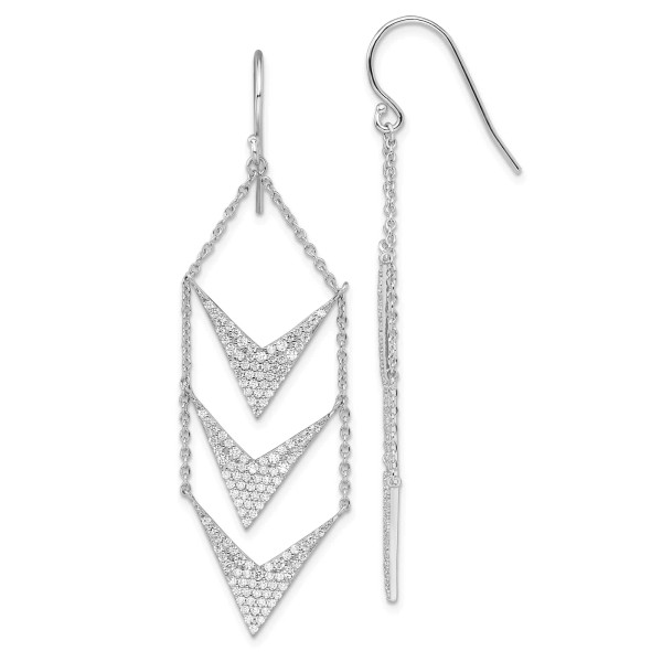G & W Silver CZ Fancy Dangle Shepherd Hook Earrings