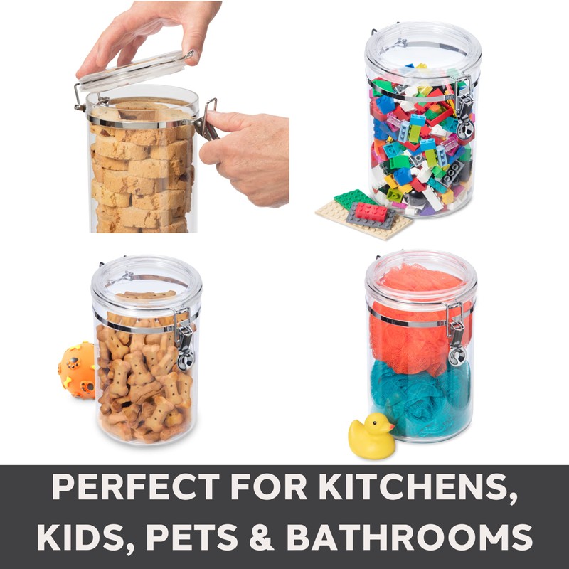 Oggi 4pc Clear Canister Set with Clamp Lids Airtight Containers
