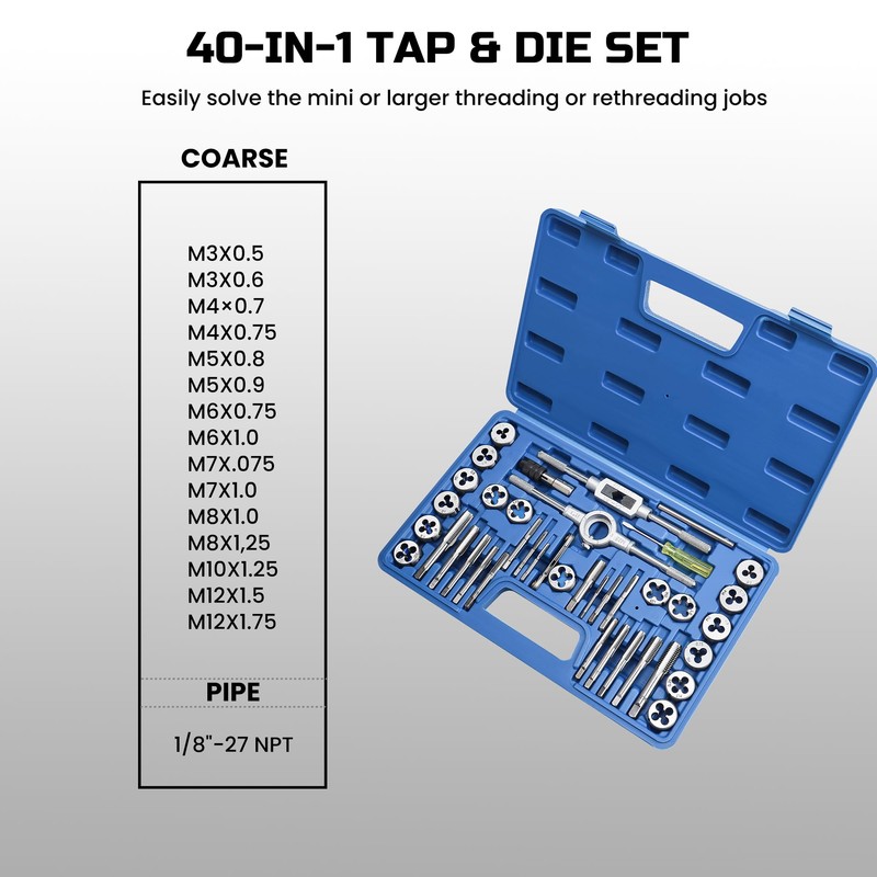 Anfrere 40pcs Metric Tap and Die Set, Metric Standard Rethreading
