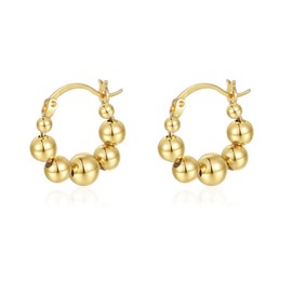 KOMI Women's Ball Beads Hoop Earrings Circular Gold Bead Earrings 18K Gold Plated 2 Pairs Gold and Silver Earring Set Simple Gifts for Best Friends and Girlfriend
