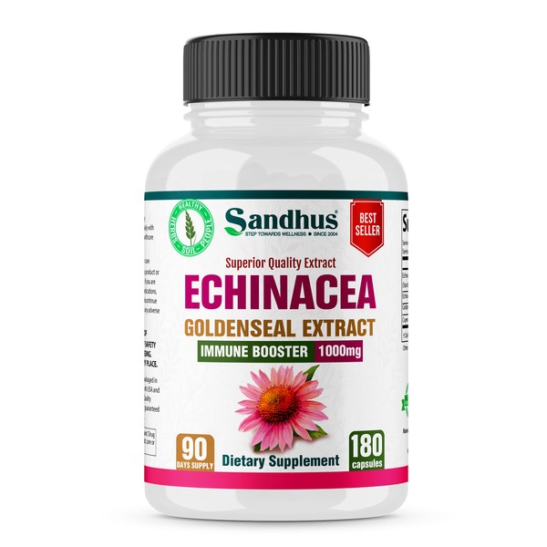 Echinacea Root Goldenseal Immune System Support Immune Booster and Respiratory Health 1000 mg per Serving Vegetarian Capsules 180 Ct,