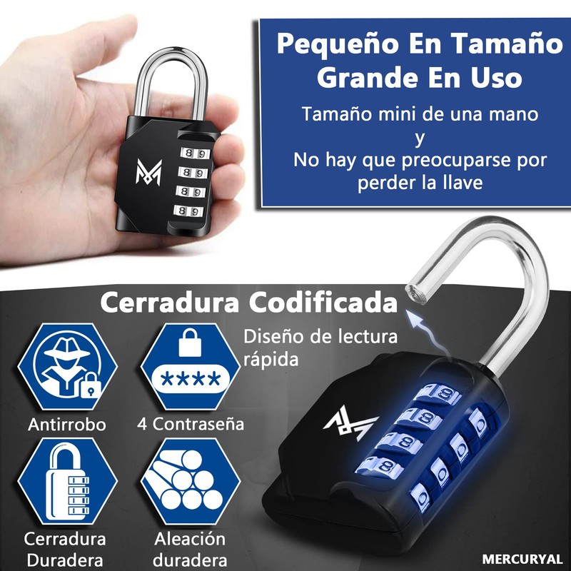 MERCURYAL Combination Lock 4 Digit Padlock - Combination Lock -