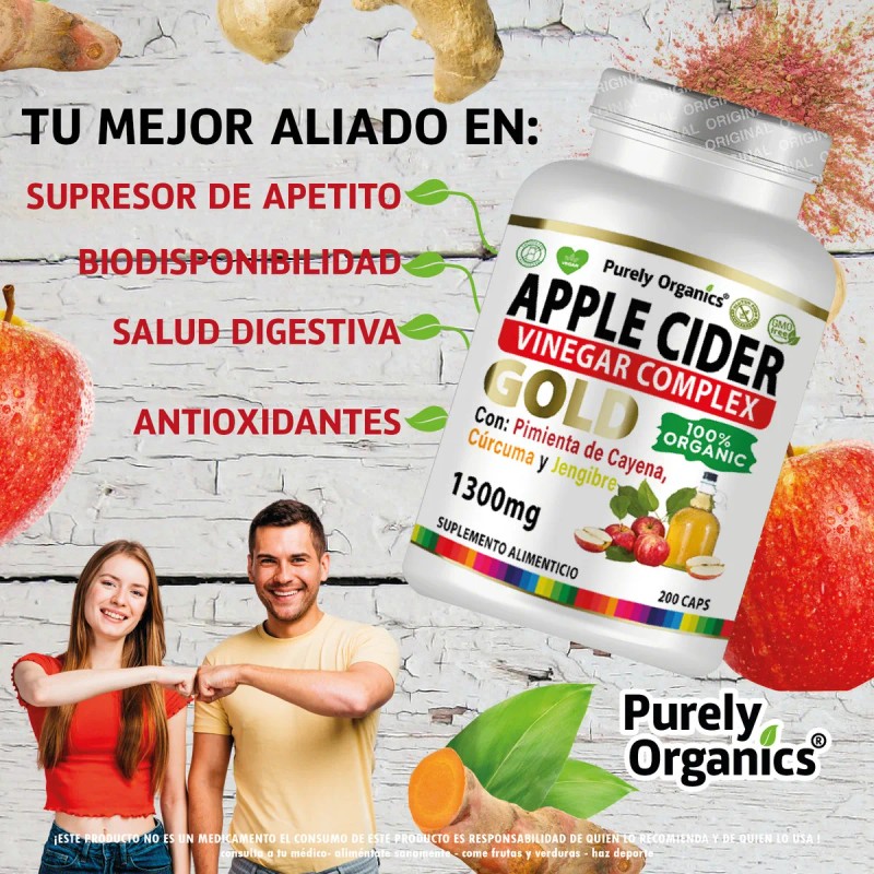 Vinagre De Manzana Complex Gold 200 Caps Purely Organics Sabor