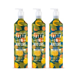 Faith In Nature Natural Shampoo, Conditioner & Body Wash Set Aluminium Bottles - Vegan & Cruelty Free, No SLS or Parabens - 3 x 16.9 fl oz, Grapefruit & Orange