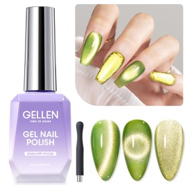 Gellen Cat Eye Gel Nail Polish, 18ml Green Spring Summer Gel Polish with Magnet Stick, Magnetic Shimmer Glitter Holographic Nail Polish Soak Off LED Gel for Nail Art