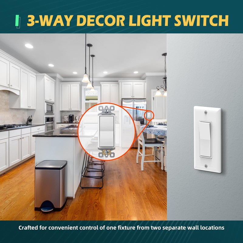 TOPELER 10 Pack 3-Way Decorator Light Switch, Single Pole or