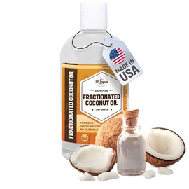 33RD PARALLEL SOAP CO. Aceite de coco fraccionado orgánico (8 oz) de primera calidad, sin OGM; prensado en frío | Aceite de coco fraccionado 100 % puro para piel, rostro, cabello y elaboración de jabó