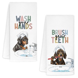 KRHFG Funny Dachshund Bathroom Hand Towels, Weiner Dog Bathroom Decor, Dachshund Lovers Gifts Decorative Hand Towels for Kids Bathrooms, Funny Dog Kitchen Towels, 16x24 Inch Set of 2