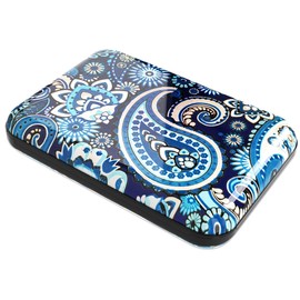 Women's Elegant Aluminium Card Holder with RFID Security High Capacity Wear-Resistant Modern Design Credit Card Holder Women's Blue Paisley, blue, Modern