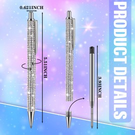 Lincia 8 Pcs Rhinestone Bling Metal Ballpoint Pens Black Ink Gift Pens Diamond Pen Big Crystal Bling Metal Ballpoint Pen 8 Pcs Pen Refills for Bridesmaid Women Girl Classmates Children (Shiny Style)