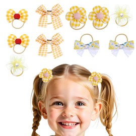 10 Stück Cute Haargummis mit Schleife, Gelb Elastisches Haarbänder niedliche Blume Haargummi für Baby Mädchen Mädchen Kleinkind Zubehör(Gelb)