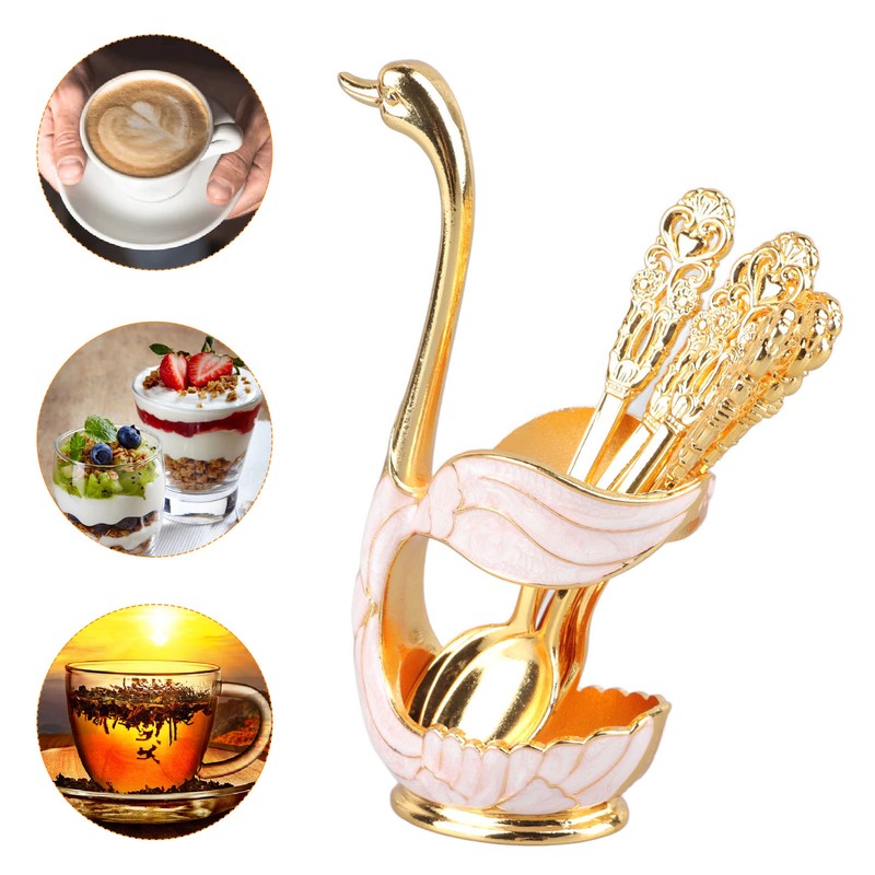 Coffee Spoon Holder Elegant Swan Shaped Alloy Mirror Polish Rich