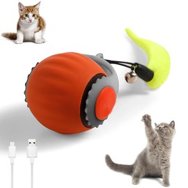 Interactive Cat Toys 3.0 for Indoor Cats, Automatic Moving Smart Ball with USB Rechargeable & Dual Speed Adjustment, Agile Tail Design for Hunting Instincts, Obstacle Avoidance (Orange)