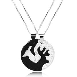 Uloveido Black Stainless Steel Deer Shape Pendant Necklaces Set for Girlfriend and Boyfriend His and Her Matching Puzzle Necklaces for Men Women ZY121