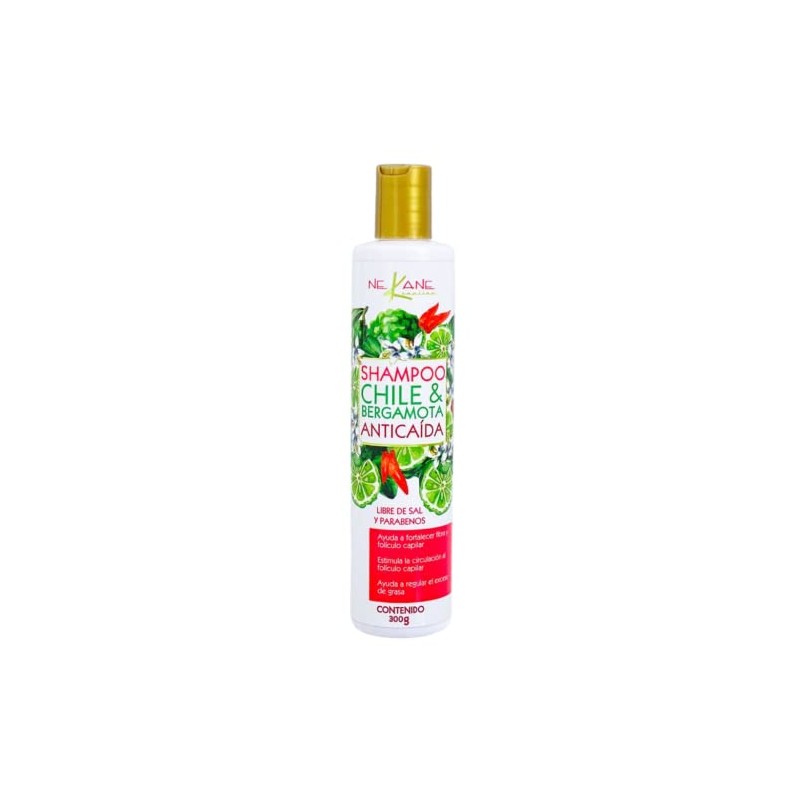 Nekane shampoo chile y bergamota, shampoo anticaída, libre de parabenos,