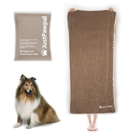 JustPawpal Dog Towels 2-PCS, 56x28inches Absorbent Soft Microfiber Towels for Drying Dogs Extra Large, Large, Medium, Small - Pet Bath, Grooming Towel(Adjustable Snaps, Brown)