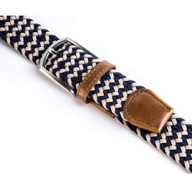 Weifert Men's Stretch Woven 1.3" Wide Elastic Braided Belts, Khaki+blue, 42-44
