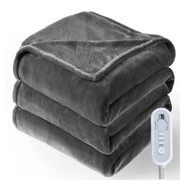Heated Blanket Twin Size, Electric Blanket with 1-10 hrs Timer Auto-Off & 8 Heating Levels, Double-Layer Flannel Heating Blanket with ETL Certification, Machine Washable (62”x 84”, Dark Grey)