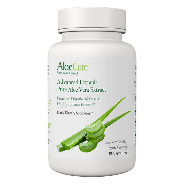 AloeCure Organic Aloe Vera Capsules, Trial Size (30 Capsules), Twice a Day, 130,000mg Equivalency, Supports Digestive & Immune Health & Balanced Stomach Acidity