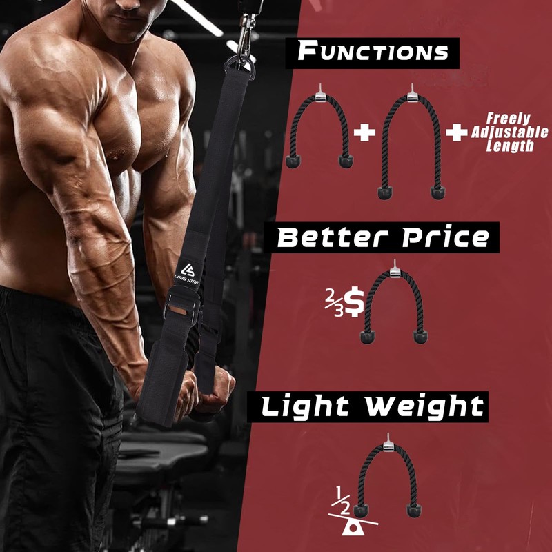 LARA STAR Adjustable Heavy Duty Tricep Rope Cable Attachment for