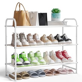 Kitsure Shoe Rack -Metal Shoe Rack for Closet, 3-Tier Stackable Shoe Rack Shelf, Sturdy & Durable Shoe Rack for Entryway, Living Room, Garage, Up to 16 Pairs of Shoes, White