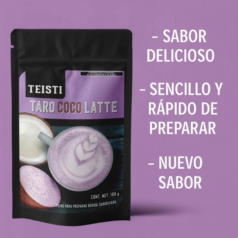 Teisti - Taro Coco Latte, Bebida en Polvo, 180g, Preparación