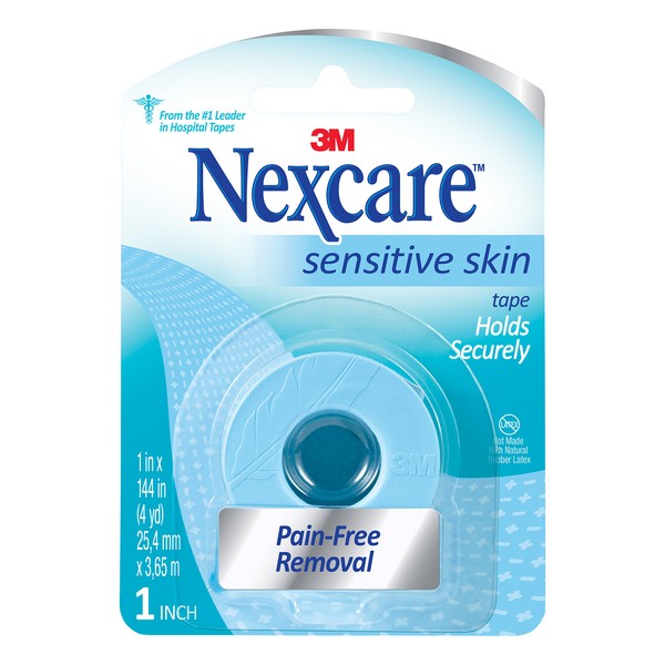 Nexcare Sensitive Skin Tape, Pain-Free Removal, 1-inch X 4 Yard Roll (Pack of 6)