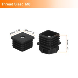 Sourcing Map 8 Set Plastic Black Rectangular Leveling Feet, M8x35x35mm, Fit Hole 35mm, For Table Chair Furniture