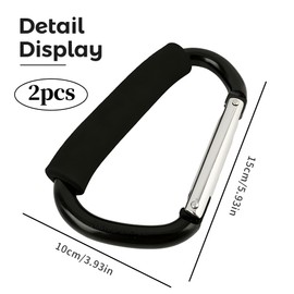 2PCS Buggy Clips Aluminum Alloy for Pram Clips for Buggy Clip Large Carabiner Clip Black Universal Large Upgrade Pram Clips Heavy Duty Pram Hooks for Bags Baby Stroller Hook for Hanging Bag