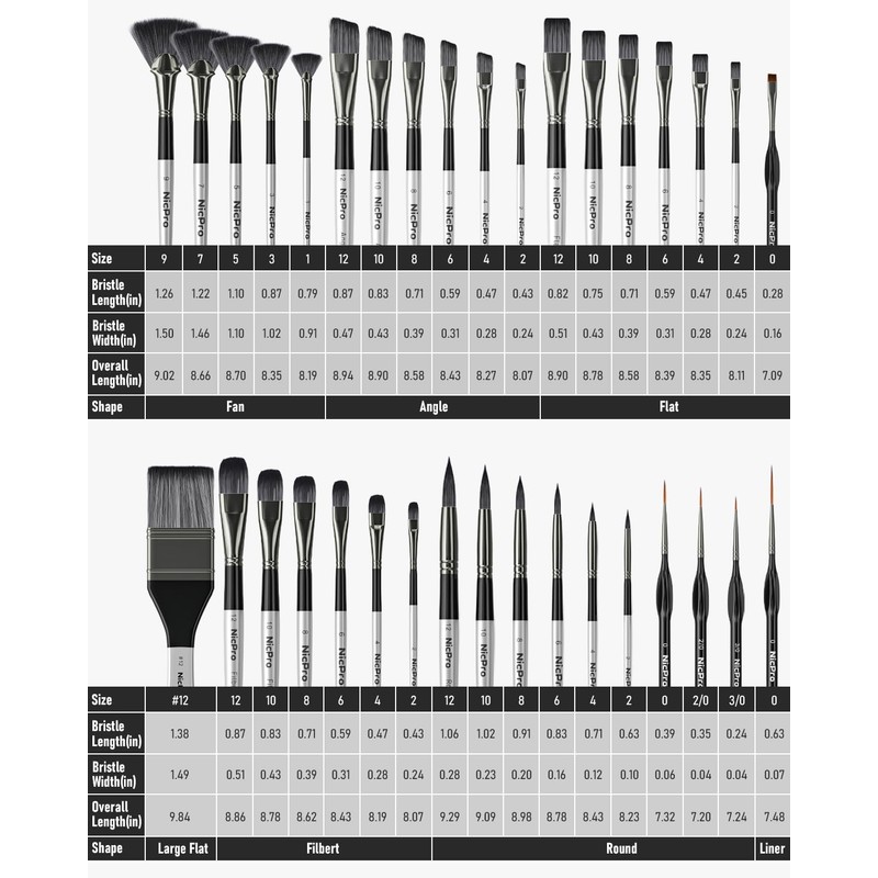 Nicpro 36pcs Paint Brush Set, Professional Paintbrushes with Palette Knife