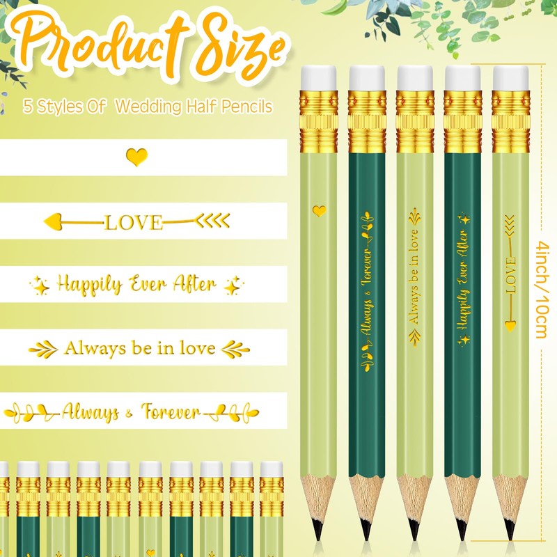 Crtiin 50 Pcs Wedding Pencils for Bridal Shower Mini Half