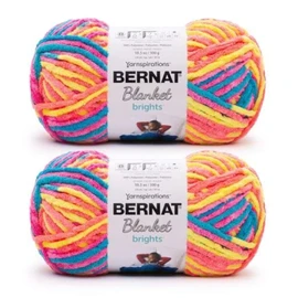 Bernat Blanket Brights 300g Neon Mix Yarn - 2 Pack of 300g/10.5oz - Polyester - 6 Super Bulky - Knitting/Crochet