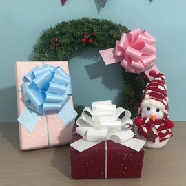 6-Pcs Glitter Pull Bows for Gift Wrapping, 6 Inch Large Gift Bow,Glitter Ribbon Decoration for Flower Bouquets and Basket, for Birthday Presents, Anniversary, Wedding (White)