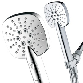 AirJet-350 High Pressure Luxury Multi-Function Hand Shower with High-Velocity Flow Accelerator(TM) Hydro-Engine for More Power with Less Water! Latest Square Oval Design and Push-button Flow Control