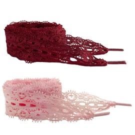 GxxBxx Flat Shoelaces,1.18"(3cm) Wide Lace Fancy Shoe Laces for Fashion pack of 2 (Pink & Red,47.2inches/120cm)