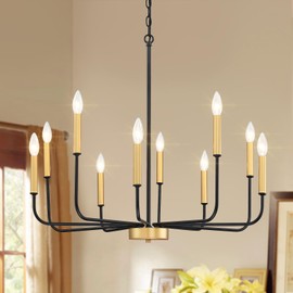 VUAA 10 Light Farmhouse Chandelier for Dining Room Lighting Fixtures Hanging, Dining Light Fixtures Industrial Modern Chandelier for Bedroom, Foyer, Hall, Kitchen, Living Room and Entryway