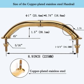 COC-LF Boat Grab Bar 304 Stainless Steel Polished Grab Handle Handrail Hardware Multipurpose (2PCS) (9" Red Copper-Plated)