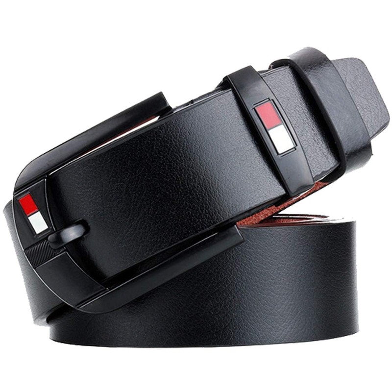 Zliger Men's Leather Belt Pin Buckle Black for Jeans Casual