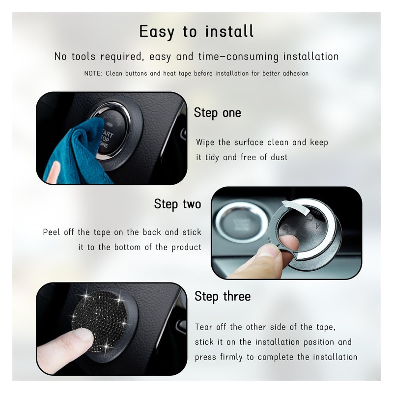 Dickno Bling Car Push Start Button Cover, Anti Scratch Ignition