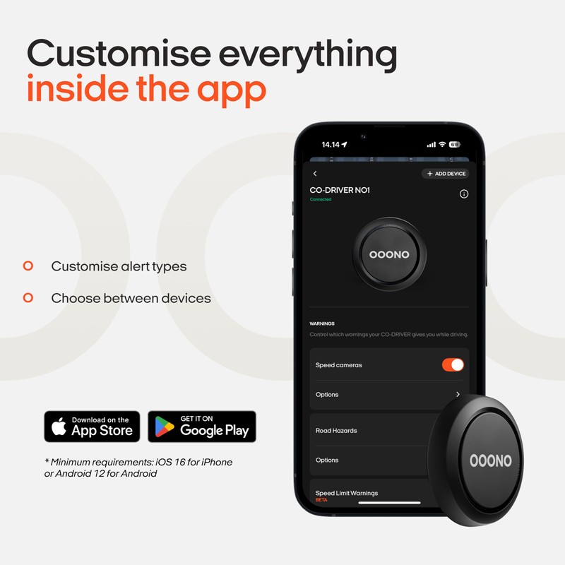 OOONO Co-Driver NO1 LED Traffic Alarm – Real-Time Speed Control