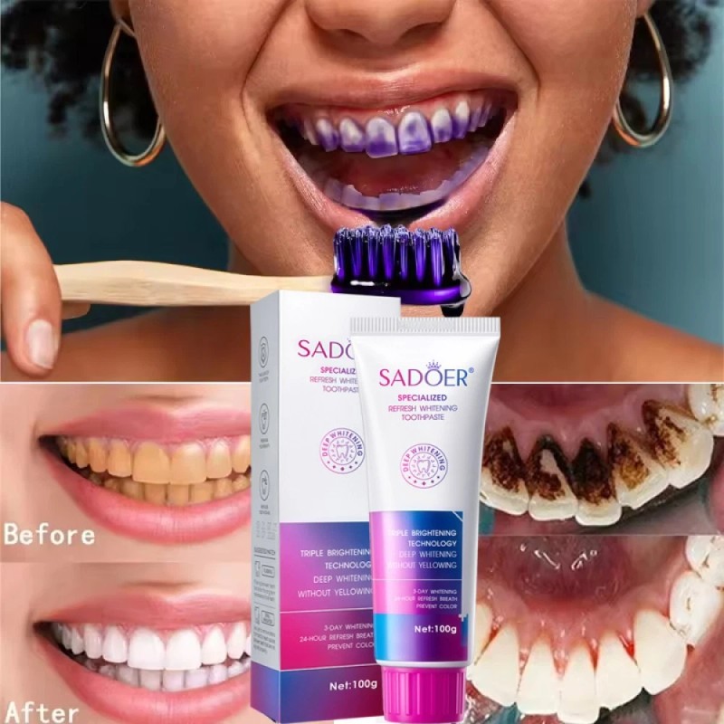 SADOER Purple Toothpaste for Teeth Whitening - Tooth Stain Removal,Purple