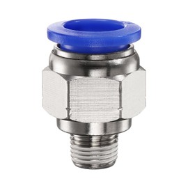 HARFINGTON 5pcs Push to Connect Fitting 12mm Tube OD x 1/8" NPT Thread Male Straight Quick Connector Copper Air Line Hose Fittings for Industry Air System PC12-N01, Blue