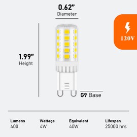 Maelsrlg G9 LED Bulb Dimmable, 40 Watt Equivalent, Daylight 6000K, T4 4W 400lm, G9 Bi-Pin Base Light Bulbs for Chandelier, Vanity, 10-Pack