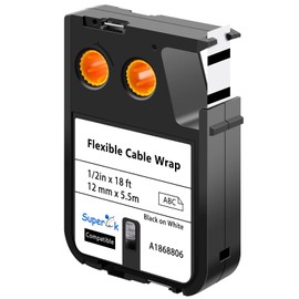 USUPERINK 1 Pack Compatible for Dymo Label Maker Tape Rhino 1868806 1/2'' 12mm x 5.5m Black on White Flexible Cable Wrap Nylon Label Tape for XTL-300 XTL-500 Label Printer