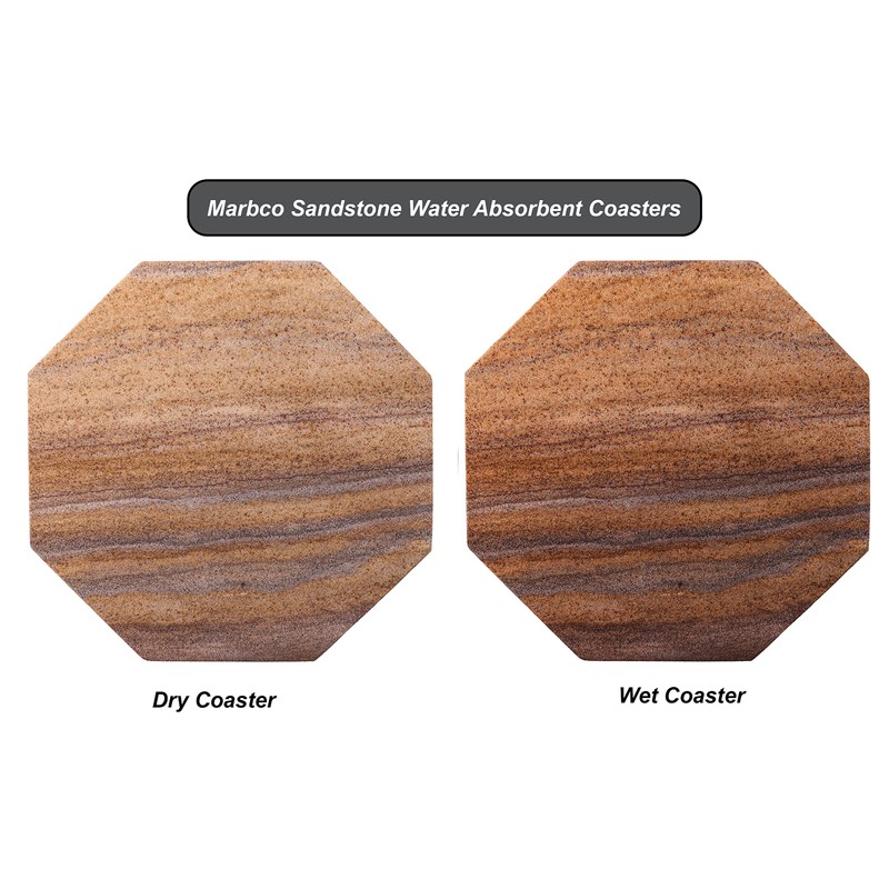 Marbco Sandstone Water Absorbent Hand Crafted Octagon Coasters for Drinks-