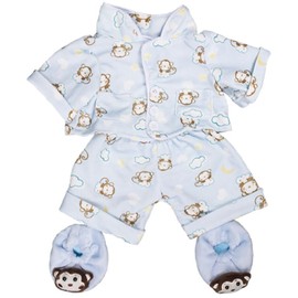 Blue Monkey Pajamas w/Slippers Teddy Bear Clothes Fits Most 8"-10" Build-A-Bear Buddies & Make Your Own Stuffed Animals
