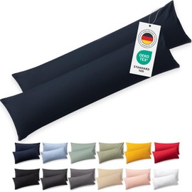 Blumtal Seitenschläferkissen Bezug 40 x 145 (2er Set Kissenbezüge) - Dunkelblau - 100% Baumwolle, Oeko-Tex Zertifiziert, Kissenbezug für Seitenschläferkissen, Kissenhülle mit Reißverschluss