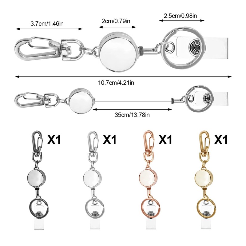 ID Card Holder Pack of 4 Key Fob Extendable Retractable