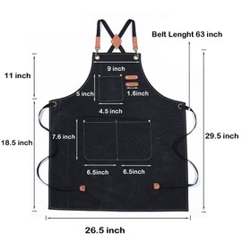 JILANLO Chef Apron for women men,Adjustable Canvas Apron with Large Pockets,Crossback,Waterproof Cooking Chef Apron for ketchen,Garden,Craft Workshop and Garage(Black)